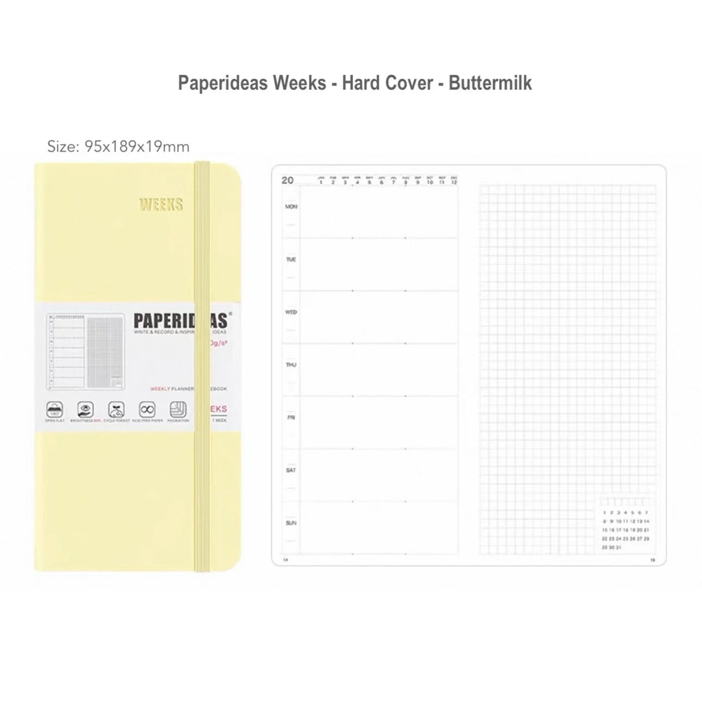 Undated Weekly Planner Notebook with Hard Cover, Monthly Calendars, Grid Notes, Dual Bookmarks and — Buttermilk - New Colour
