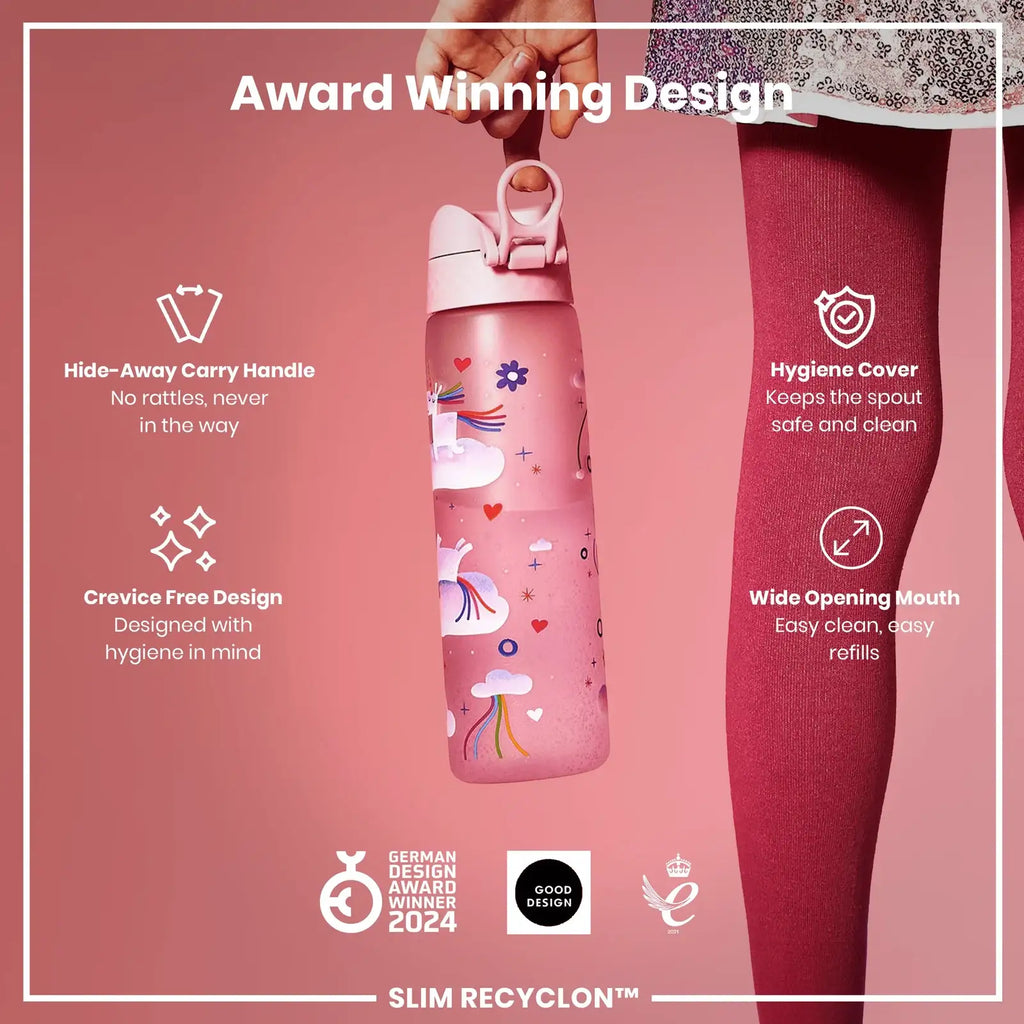 Unicorn Water Bottle in Pink, Leak-Proof Slim Design for School Lunch Boxes and Everyday Outings