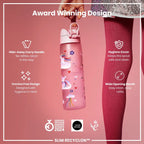 Unicorn Water Bottle in Pink, Leak-Proof Slim Design for School Lunch Boxes and Everyday Outings