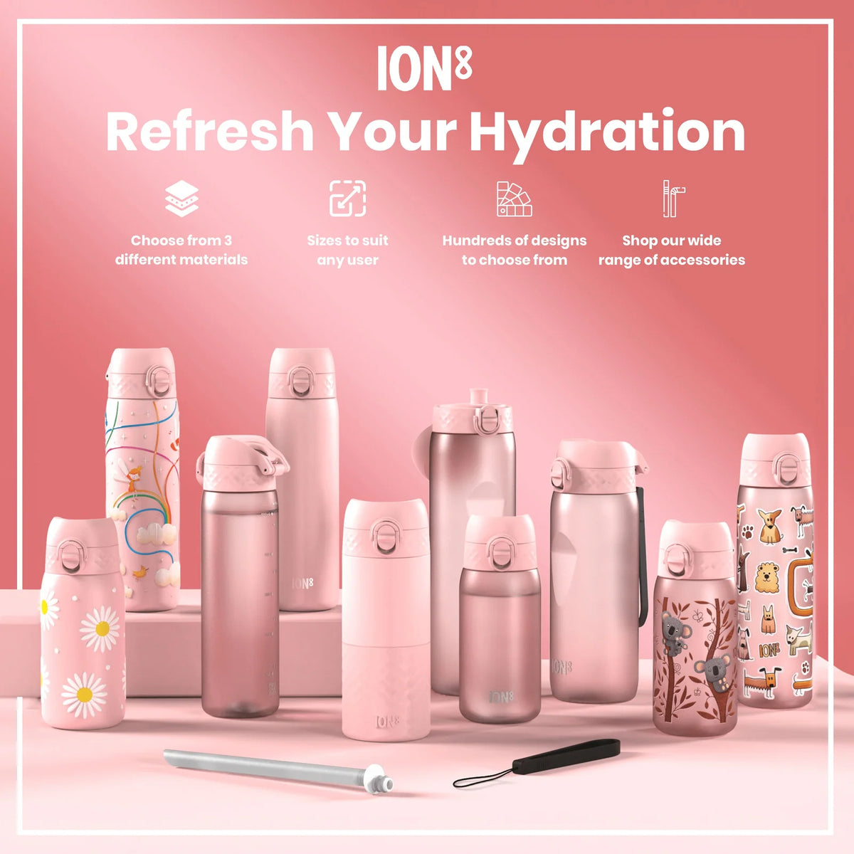 Unicorn Water Bottle in Pink, Leak-Proof Slim Design for School Lunch Boxes and Everyday Outings