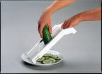 Universal Mandoline Slicer with Interchangeable Cutting Elements, Food Holder and Finger Protection