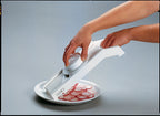 Universal Mandoline Slicer with Interchangeable Cutting Elements, Food Holder and Finger Protection