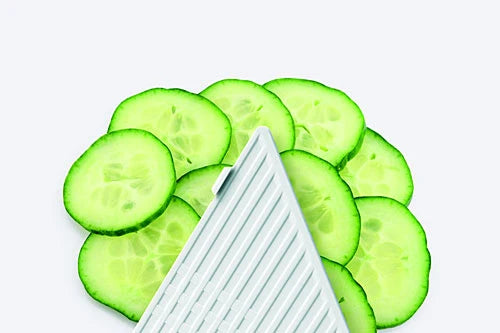 Universal Mandoline Slicer with Interchangeable Cutting Elements, Food Holder and Finger Protection