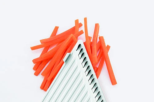 Universal Mandoline Slicer with Interchangeable Cutting Elements, Food Holder and Finger Protection