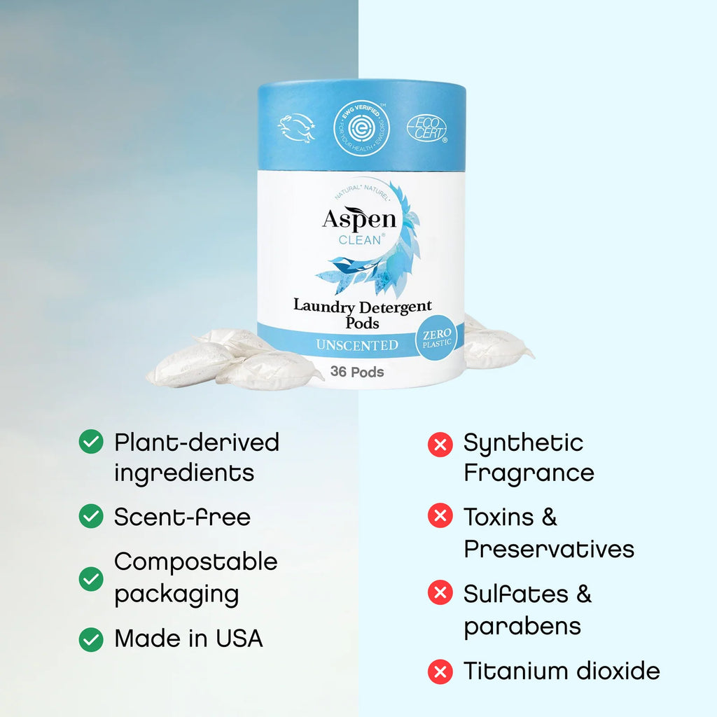 Unscented Laundry Detergent Pods with 36 Fragrance-Free, Plant-Derived Capsules for Standard and HE Washers
