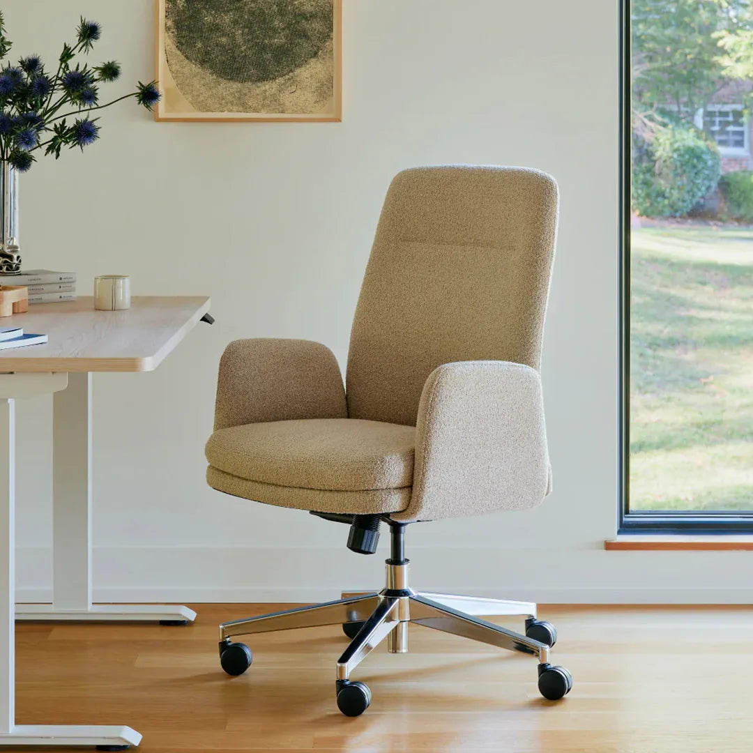 Upholstered Ergonomic Chair with a Foam-and-Coil Cushion and Integrated Lumbar Support, Open Box