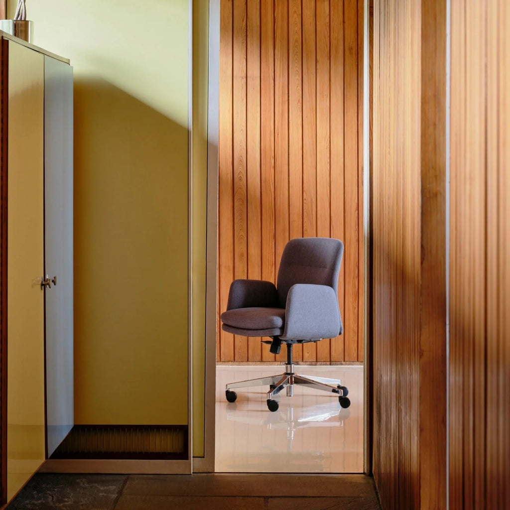 Upholstered Ergonomic Chair with a Foam-and-Coil Cushion and Integrated Lumbar Support, Open Box