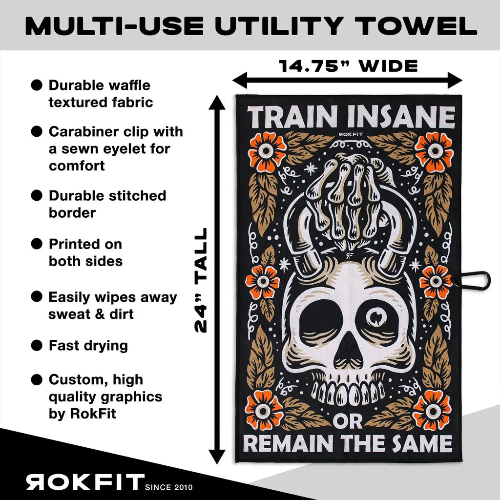 Utility Towel for Workouts and Outdoor Wipe-Downs in Quick-Drying Waffle Polyester with Carabiner