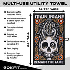 Utility Towel for Workouts and Outdoor Wipe-Downs in Quick-Drying Waffle Polyester with Carabiner