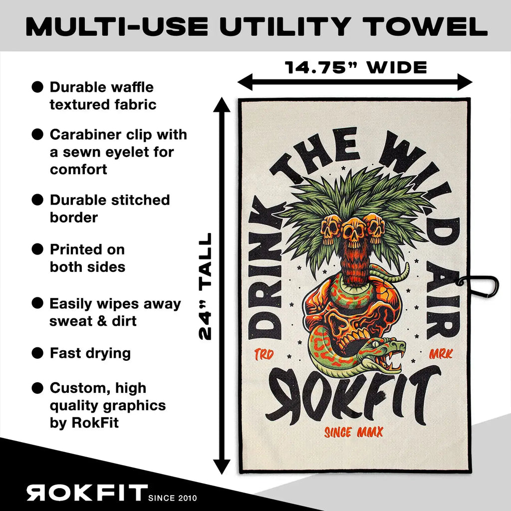 Utility Towel with Waffle-Textured Polyester, Carabiner Clip and Double-Sided Printed Design for Gym, Work and Outdoors