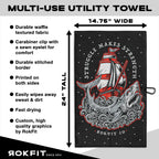 Utility Towel with Waffle-Textured Polyester, Carabiner Clip and Double-Sided Printed Design