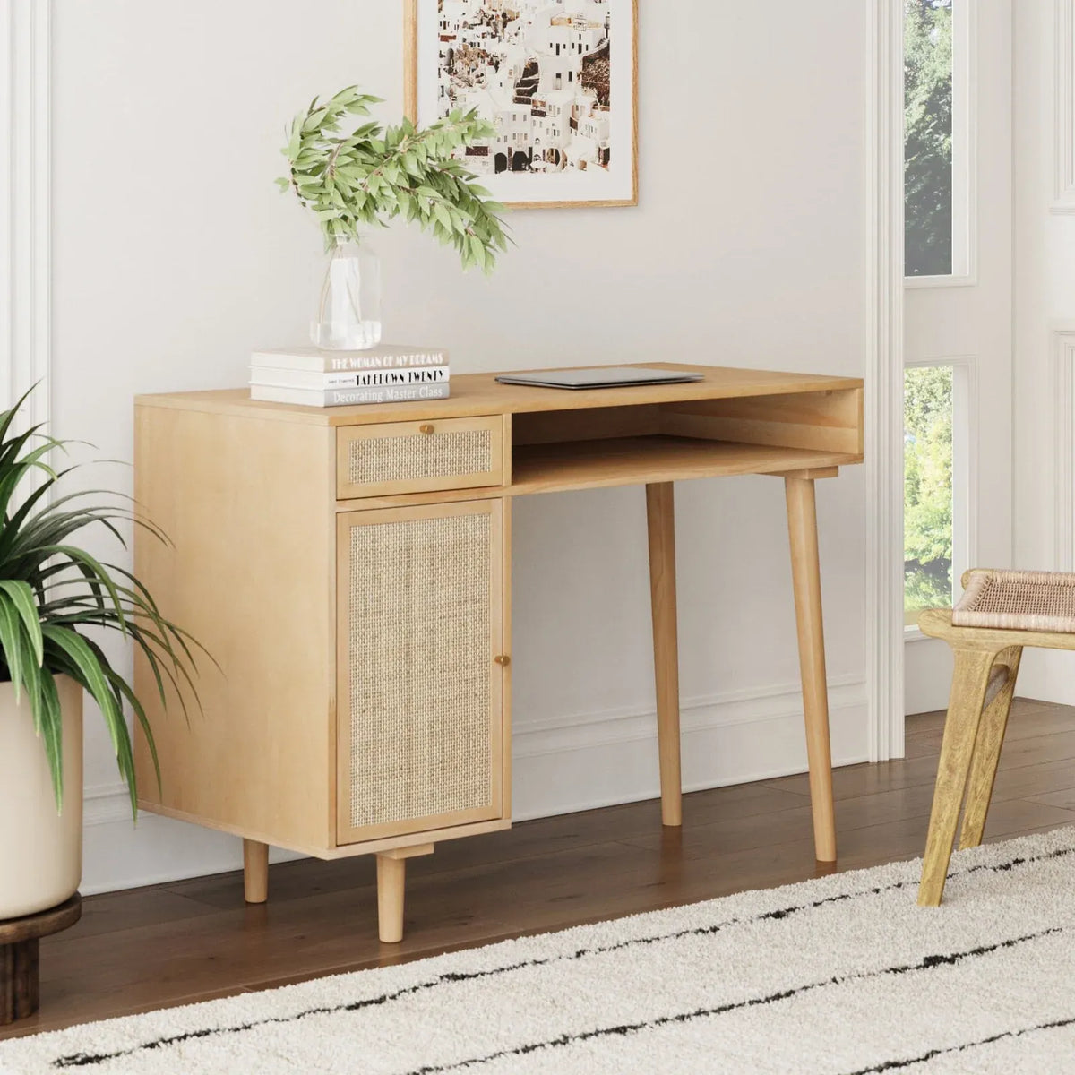 Vanity Desk, Warm Pine-Rattan