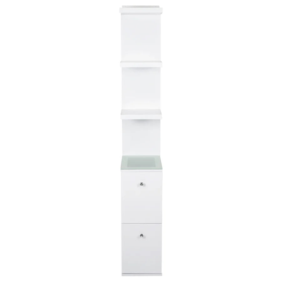 Vanity Storage Column with Display Shelves and Two Large Drawers for Organizing Your Vanity Area