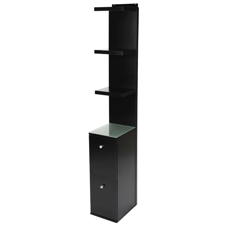 Vanity Storage Column with Display Shelves and Two Large Drawers for Organizing Your Vanity Area