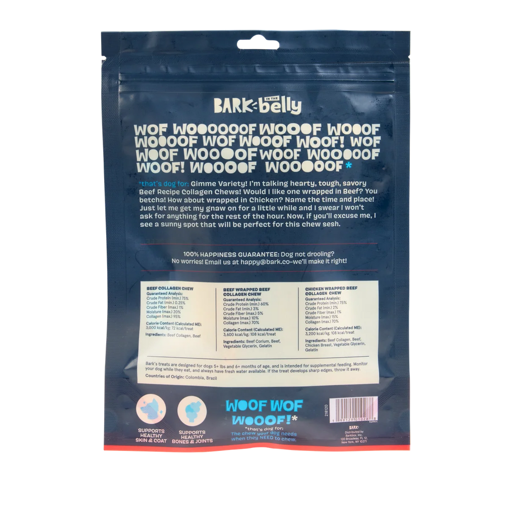 Variety Pack Collagen Dog Chews, 3 Count, 6-Inch Beef and Chicken Wrapped Treats · Three-chew variety pack