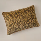 Velvet Amber Vines Lumbar Pillow with Earthy Tones and Block-Printed Pattern for Sofas, Beds, and Chairs