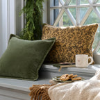 Velvet Amber Vines Lumbar Pillow with Earthy Tones and Block-Printed Pattern for Sofas, Beds, and Chairs