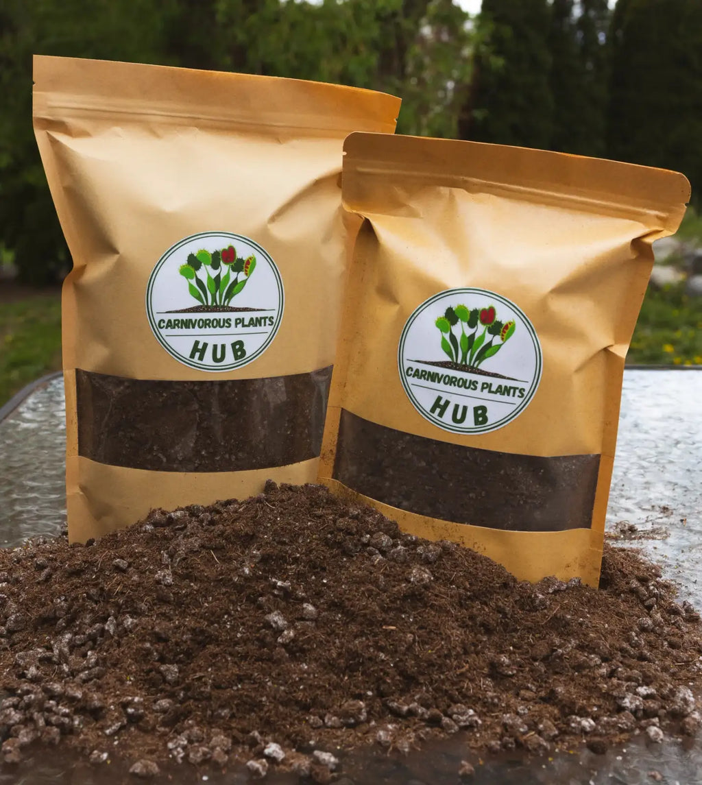 Venus Flytrap Repotting Kit with Pre-Rinsed Soil Mix and Tall White Drainage Planters · Pre-rinsed hand-mixed substrate