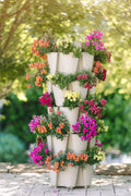 Vertical Planter with Five Tiers and 30 Deep Planting Pockets in a Light Sandy Texture for Container Gardening