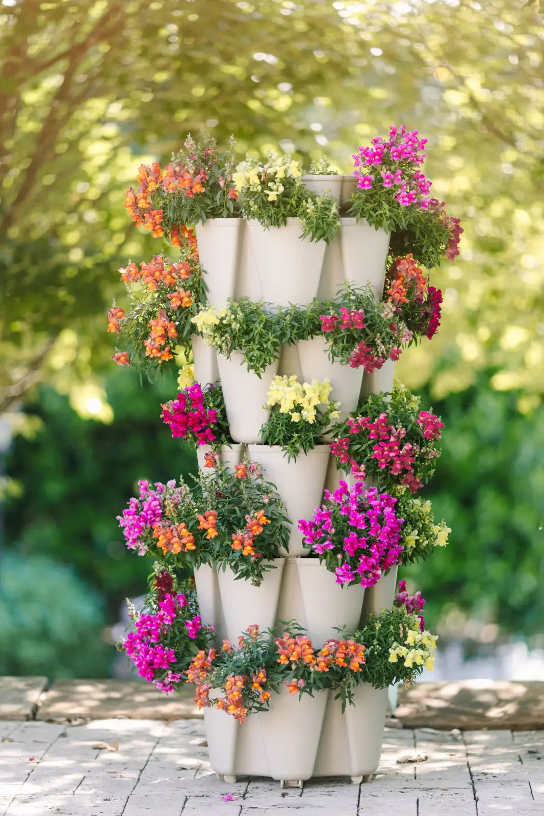 Vertical Planter with Five Tiers and 30 Deep Planting Pockets in a Light Sandy Texture for Container Gardening