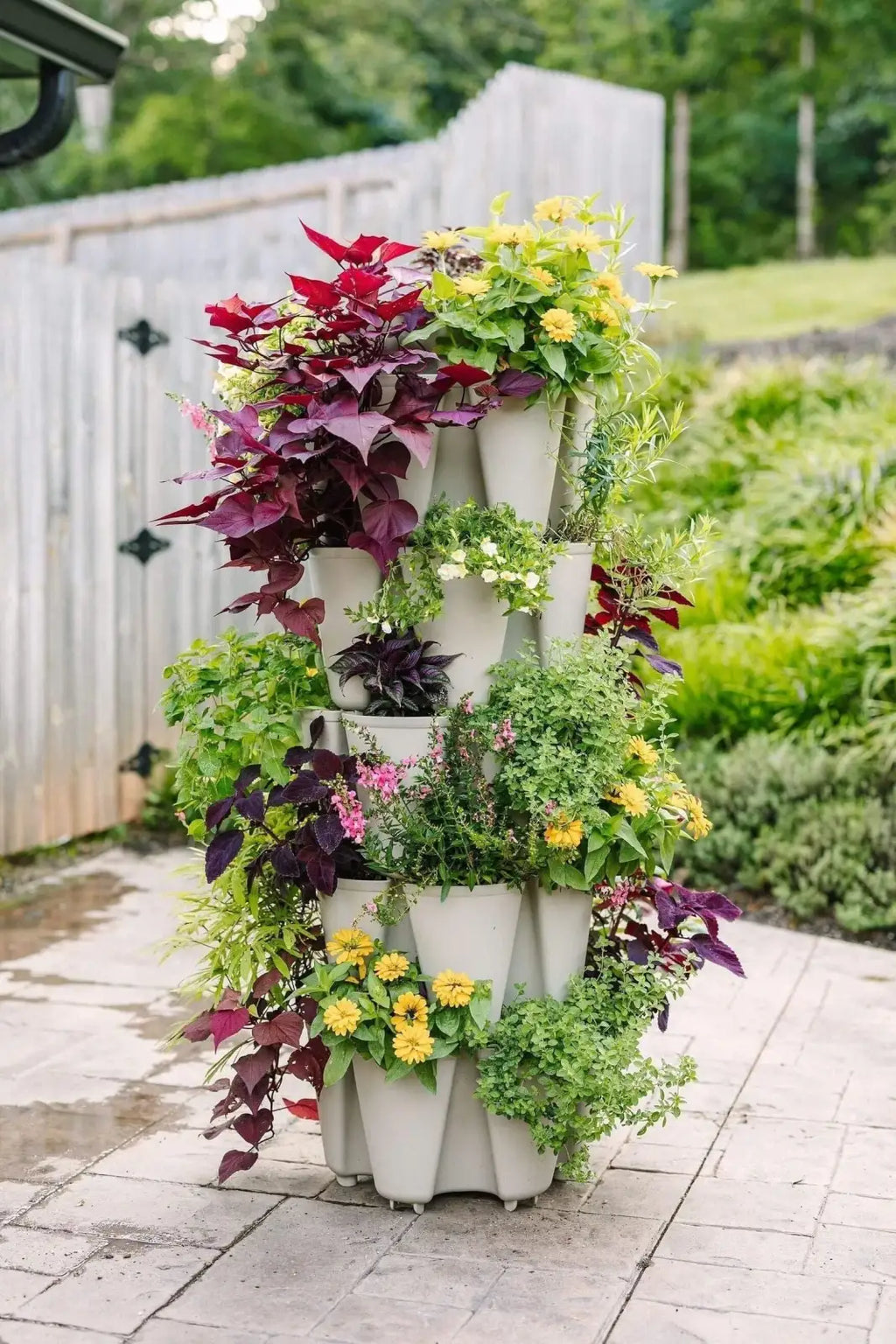 Vertical Planter with Five Tiers and 30 Deep Planting Pockets in a Light Sandy Texture for Container Gardening