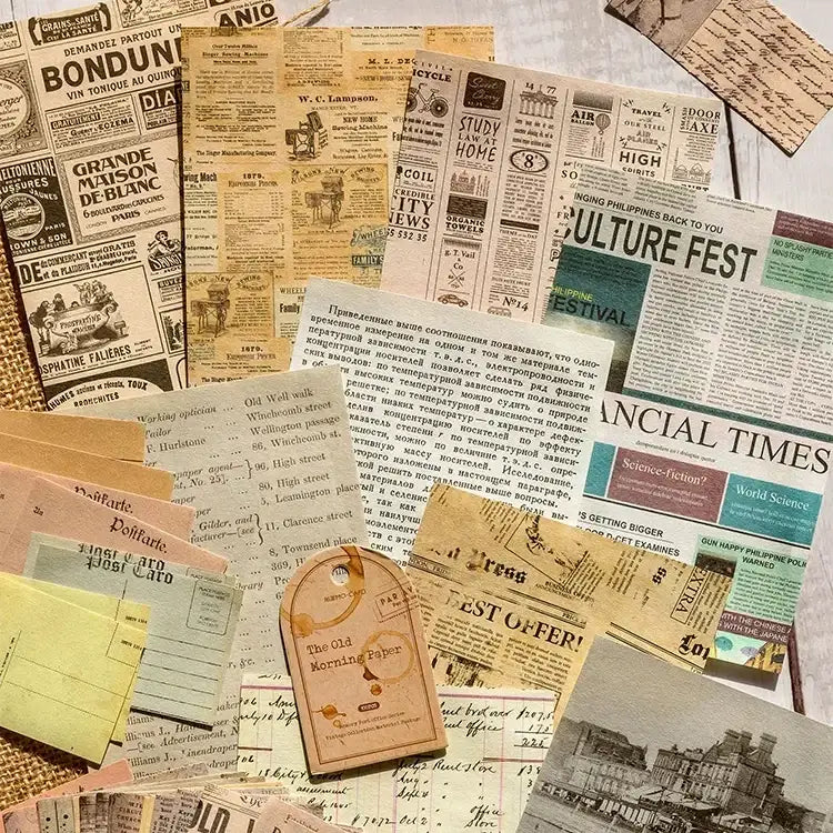 Vintage Scrapbooking Paper Pack, 100 Mixed Themed Sheets for Journals, Layered Collage and Memory Crafts
