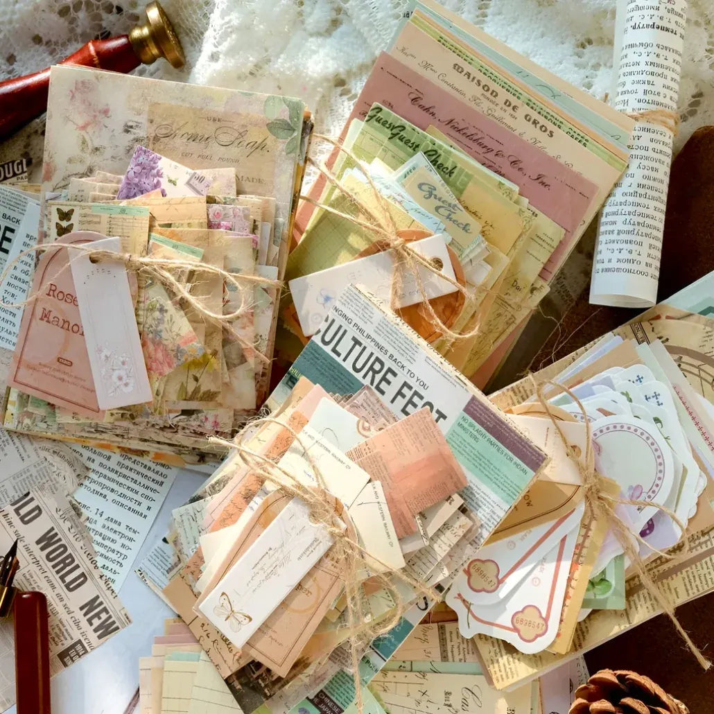 Vintage Scrapbooking Paper Pack, 100 Mixed Themed Sheets for Journals, Layered Collage and Memory Crafts