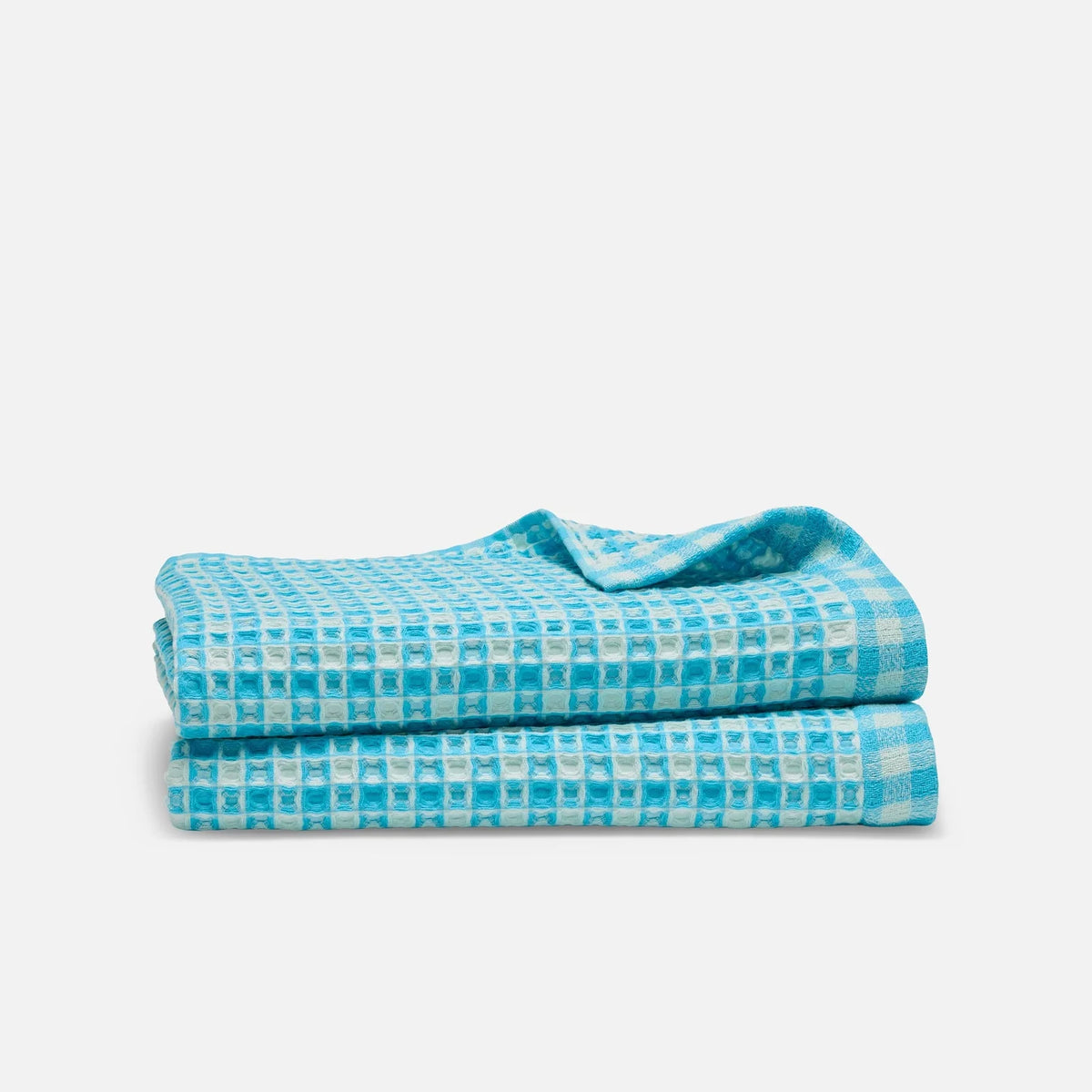 Waffle Bath Towels Set of 2 in 100% Long-Staple Turkish Cotton,, French Blue Two Tone