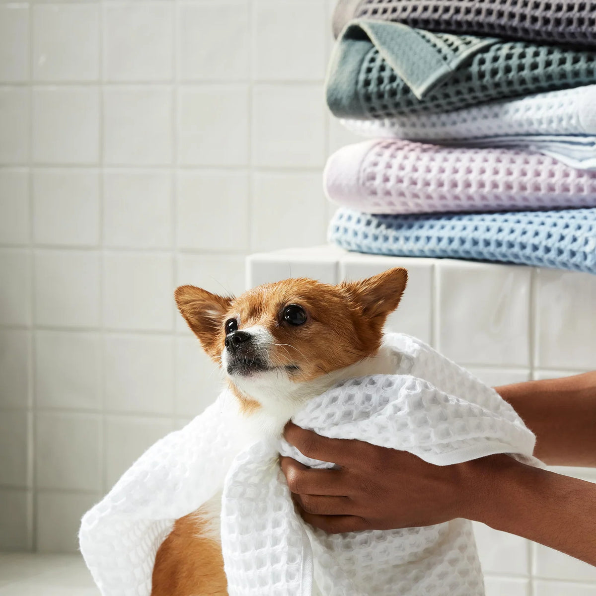 Waffle Bath Towels Set of 2 in 100% Long-Staple Turkish Cotton,