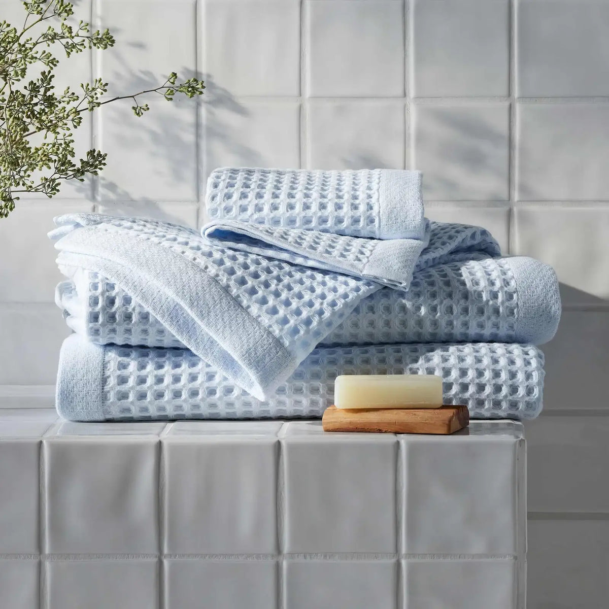 Waffle Bath Towels Set of 2 in 100% Long-Staple Turkish Cotton,