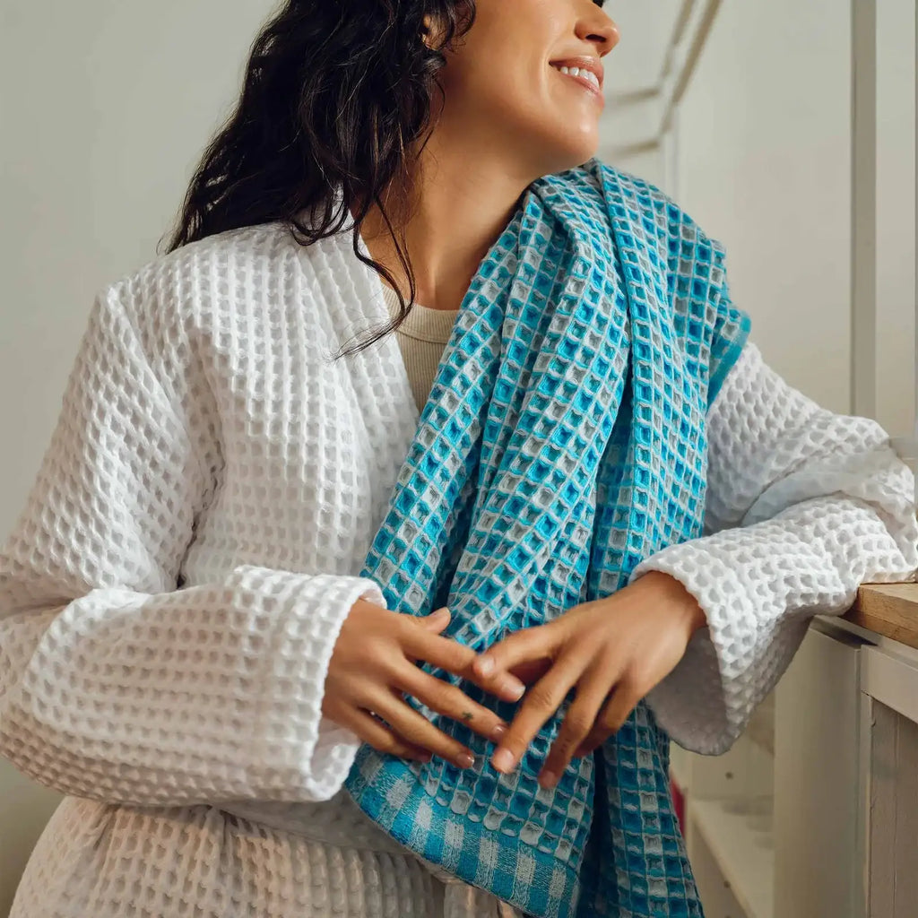 Waffle Bath Towels Set of 2 in 100% Long-Staple Turkish Cotton,
