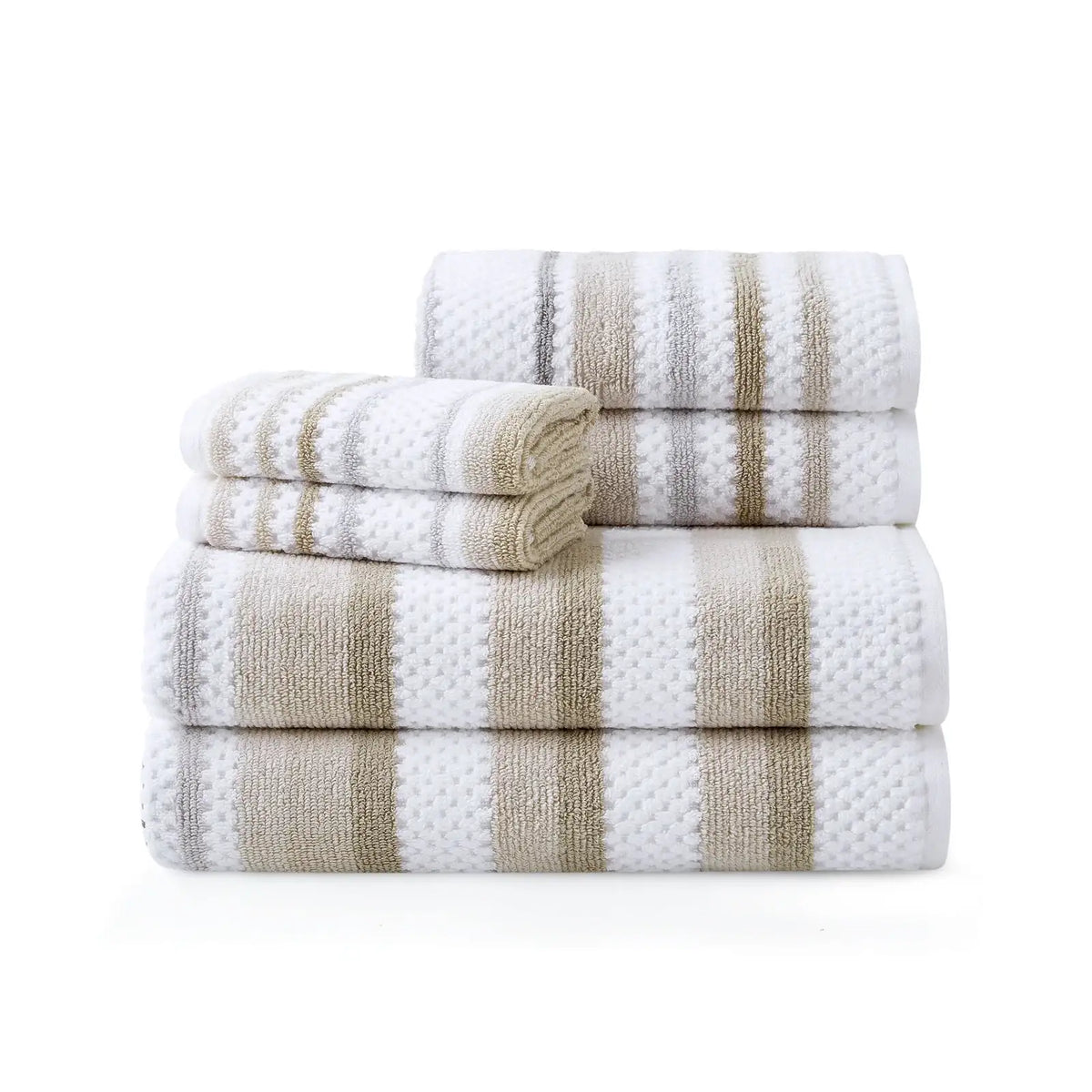 Waffle-Textured Bath Towel Set in Soft Combed Cotton, Six Pieces