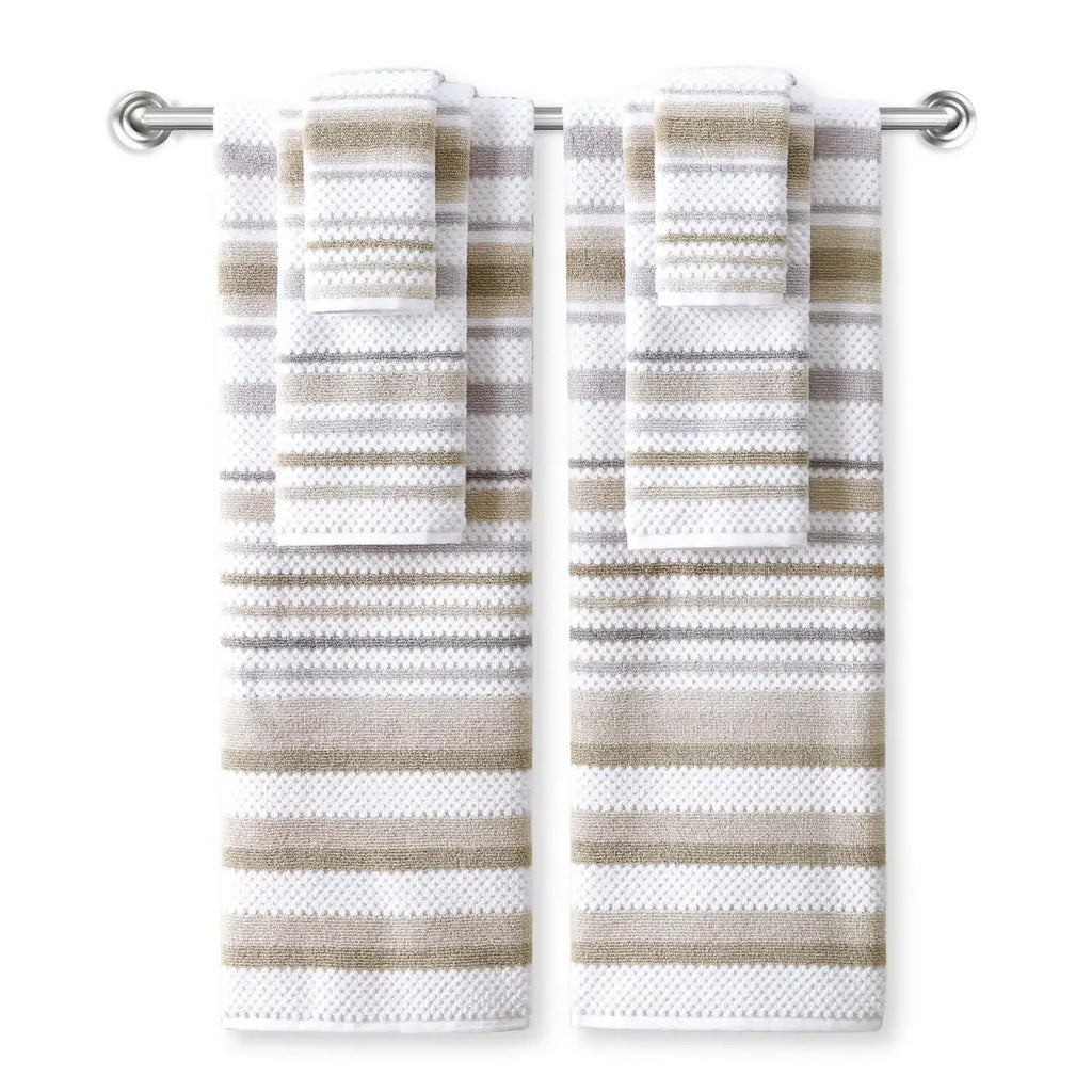 Waffle-Textured Bath Towel Set in Soft Combed Cotton, Six Pieces
