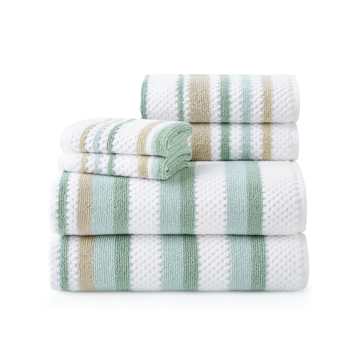 Waffle-Textured Bath Towel Set in Soft Combed Cotton, Six Pieces