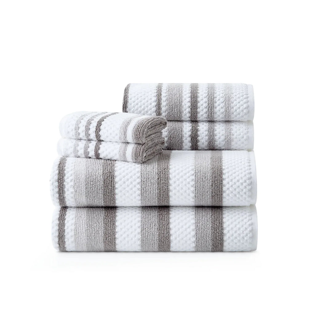 Waffle-Textured Bath Towel Set in Soft Combed Cotton, Six Pieces