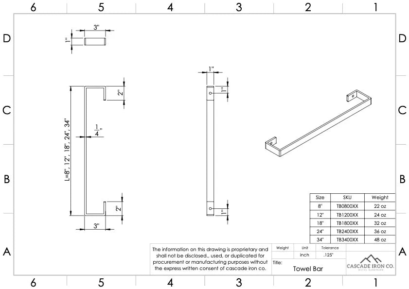 Wall Mounted Steel Towel Bar