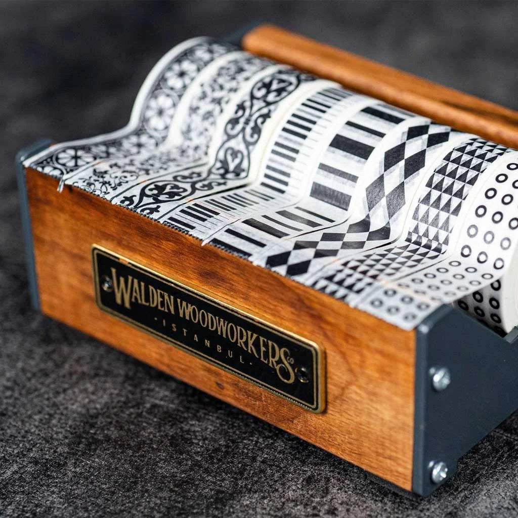 Walnut Wood Washi Tape Dispenser with Cast Iron Cutter for Medium or Large Desk Tape Collections