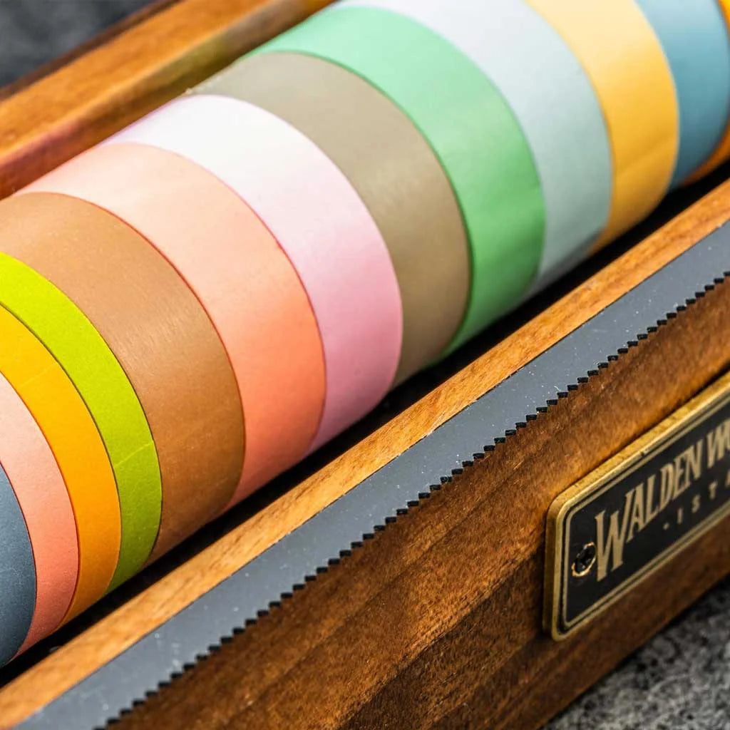Walnut Wood Washi Tape Dispenser with Cast Iron Cutter for Medium or Large Desk Tape Collections