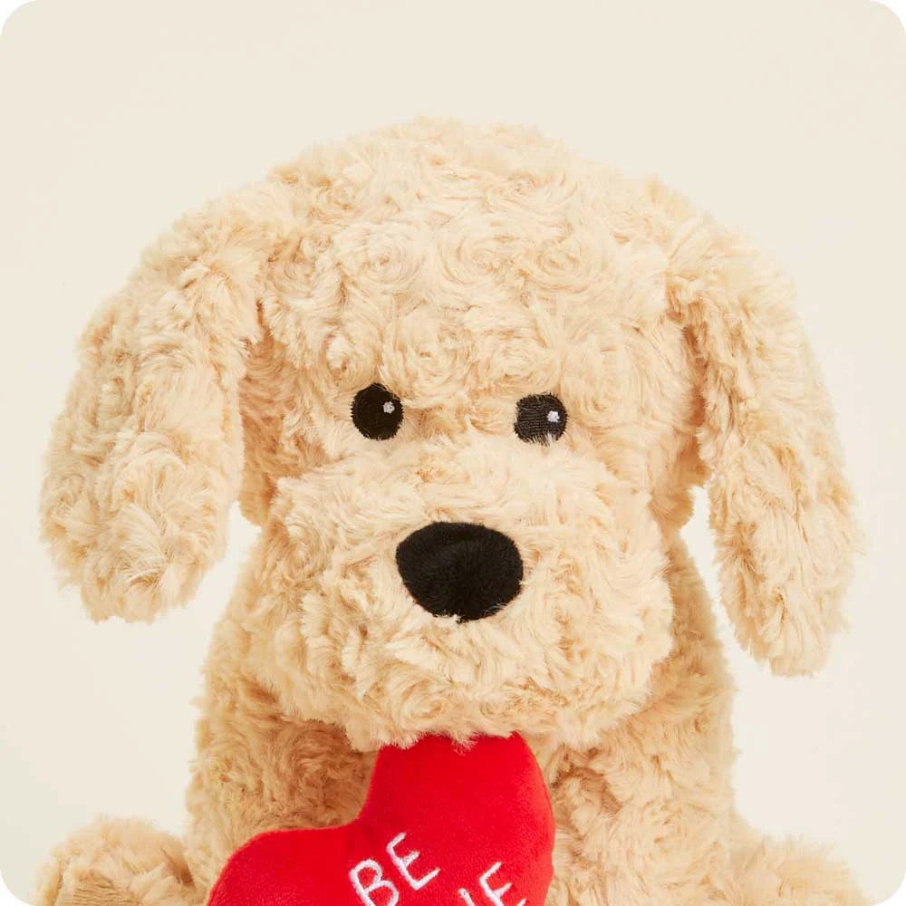 Warmable Golden Dog Stuffed Animal with Red Heart, Lavender Scent and Gentle Weighted Comfort