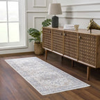 Washable Area Rug in Cream with Traditional Medallion Styling and Machine-Woven Polyester Construction