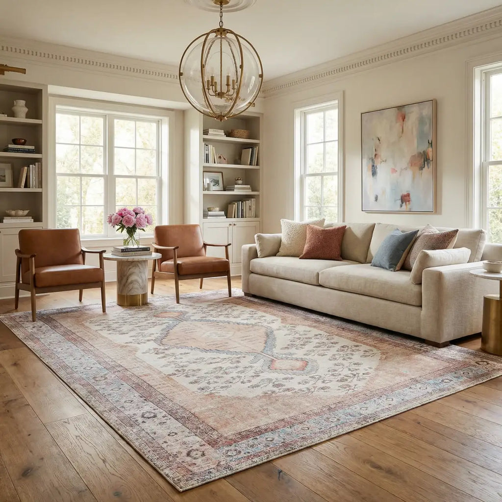 Washable Area Rug in Traditional Medallion Style, Machine Woven