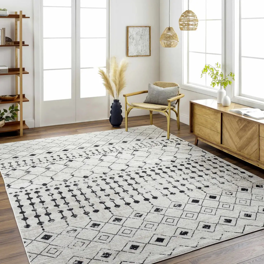 Washable Area Rug in Transitional Bohemian Style, Low Pile 100%