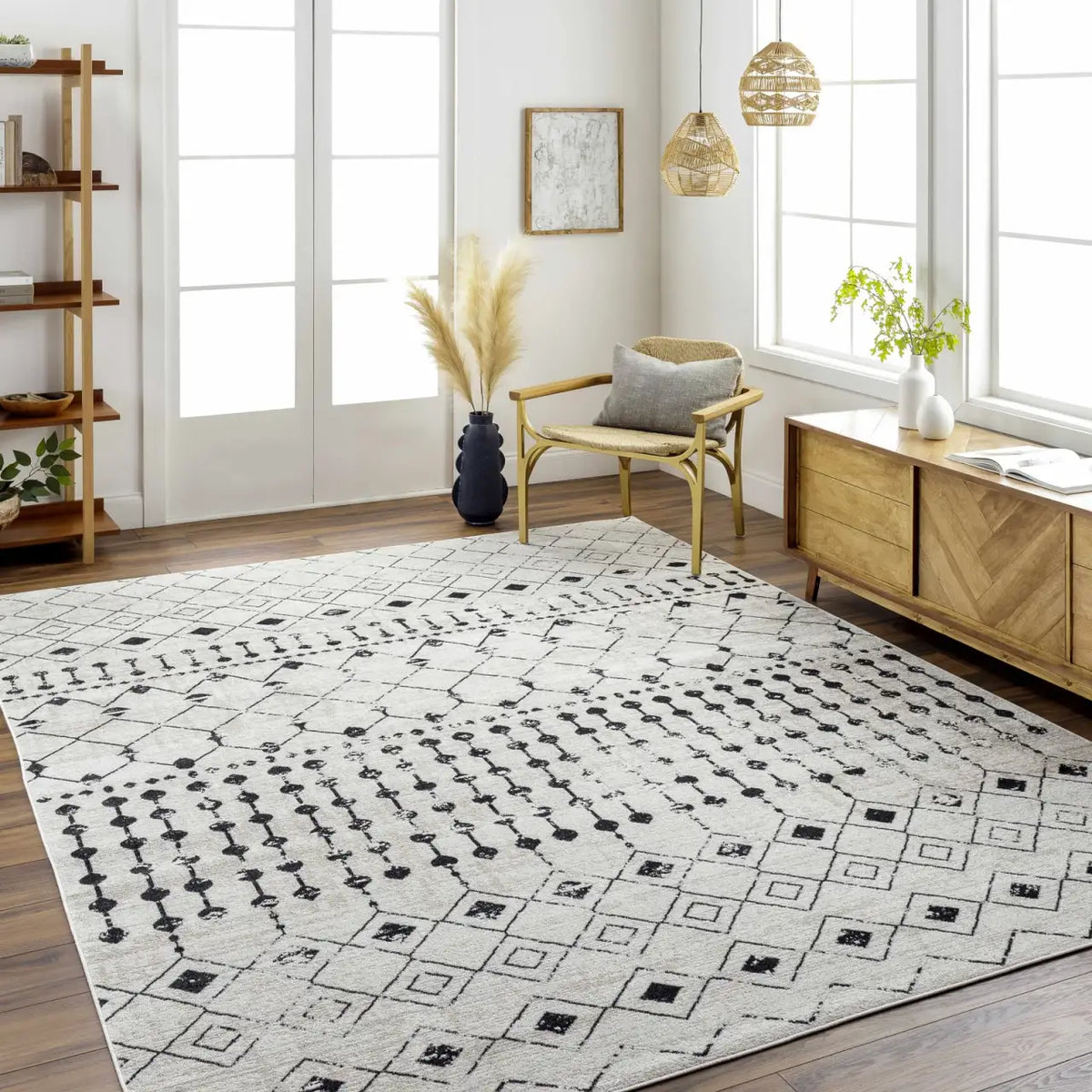 Washable Area Rug in Transitional Bohemian Style, Low Pile 100%