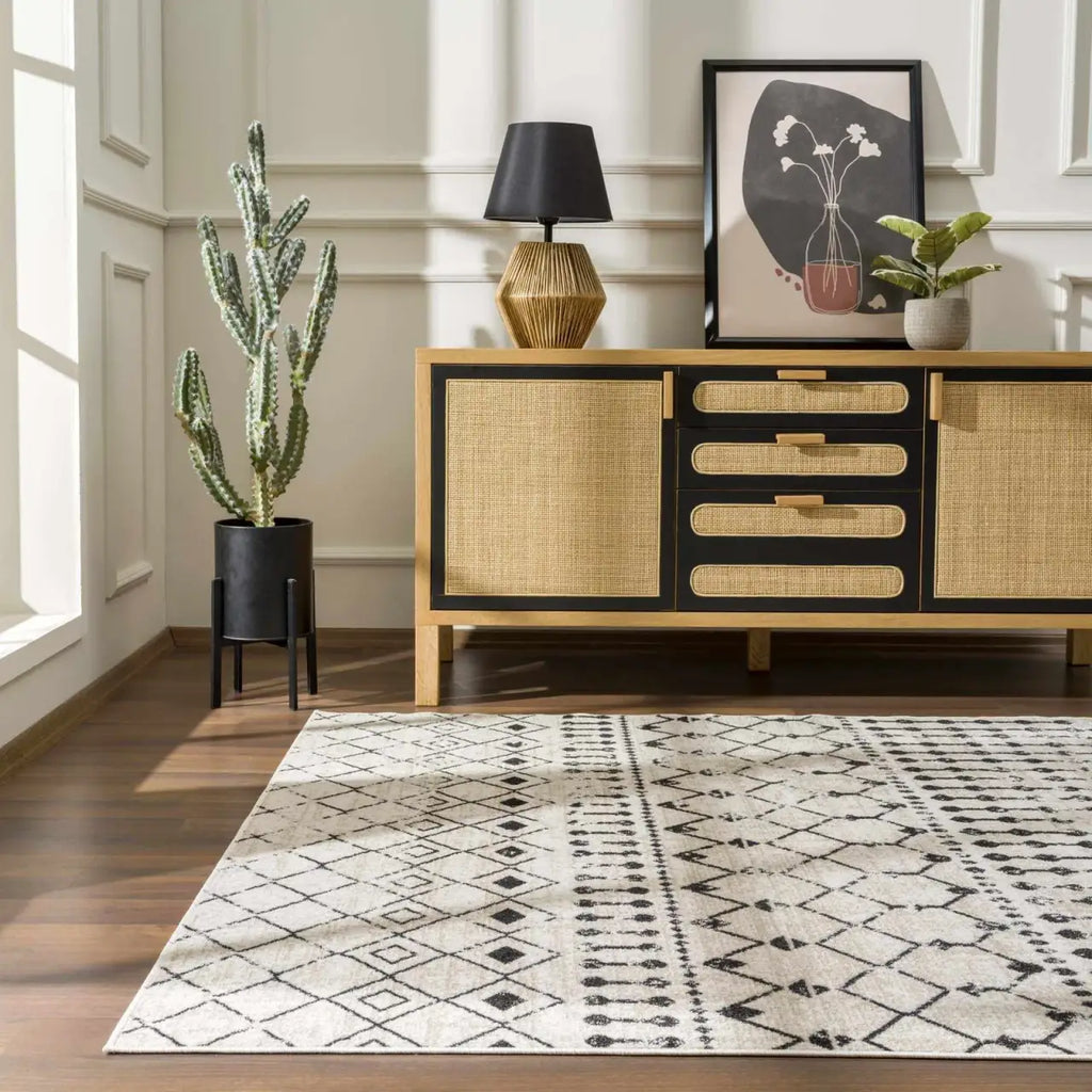 Washable Area Rug in Transitional Bohemian Style, Low Pile 100%