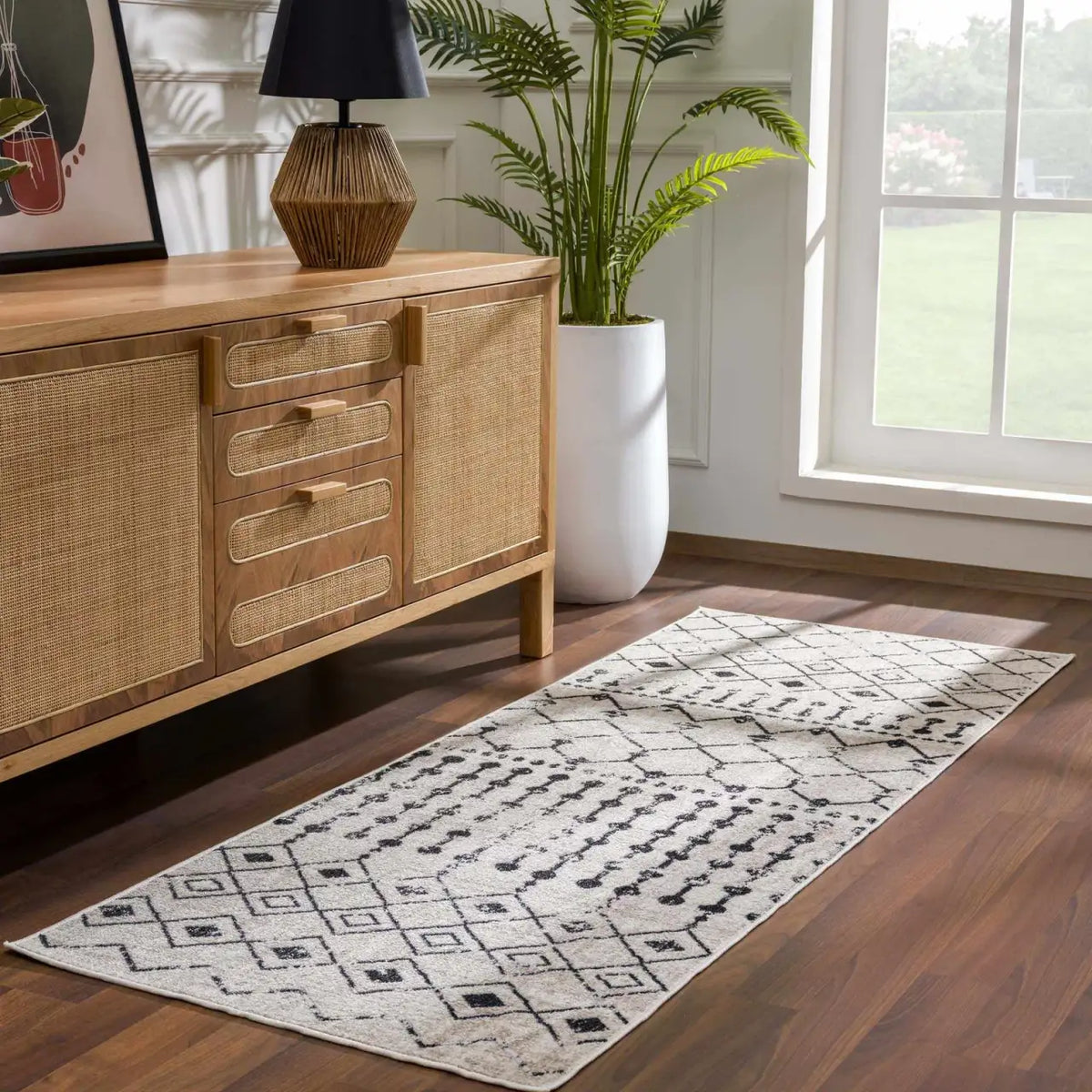 Washable Area Rug in Transitional Bohemian Style, Low Pile 100%