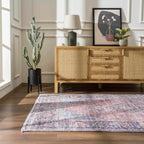Washable Area Rug with Oriental Medallion Design, Low-Profile 0.16-Inch Polyester Face and Multiple Rectangle or Runner Si