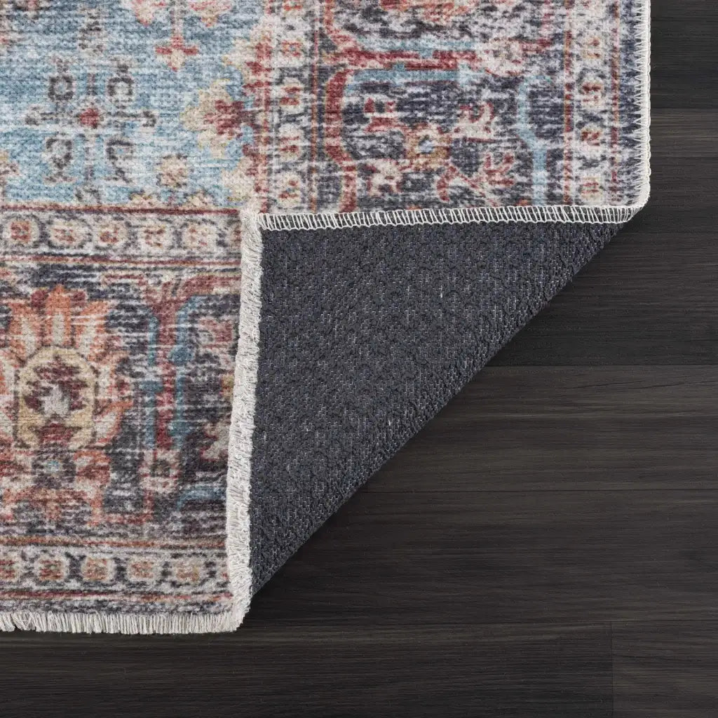 Washable Area Rug with Oriental Medallion Design, Low-Profile 0.16-Inch Polyester Face and Multiple Rectangle or Runner Si