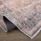 Washable Area Rug with Oriental Medallion Design, Low-Profile 0.16-Inch Polyester Face and Multiple Rectangle or Runner Si