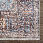 Washable Area Rug with Oriental Medallion Design, Low-Profile 0.16-Inch Polyester Face and Multiple Rectangle or Runner Si