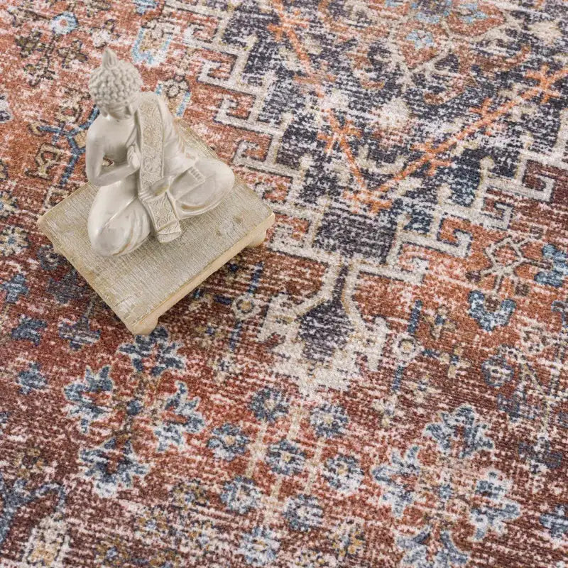 Washable Area Rug with Oriental Medallion Design, Low-Profile 0.16-Inch Polyester Face and Multiple Rectangle or Runner Si